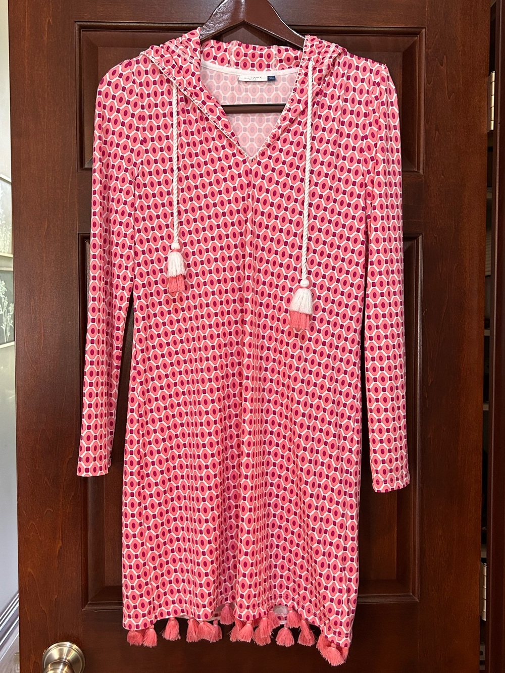 Cabana Life Coral Gables Pink Hooded UPF 50+ Swim Cover Up Dress M